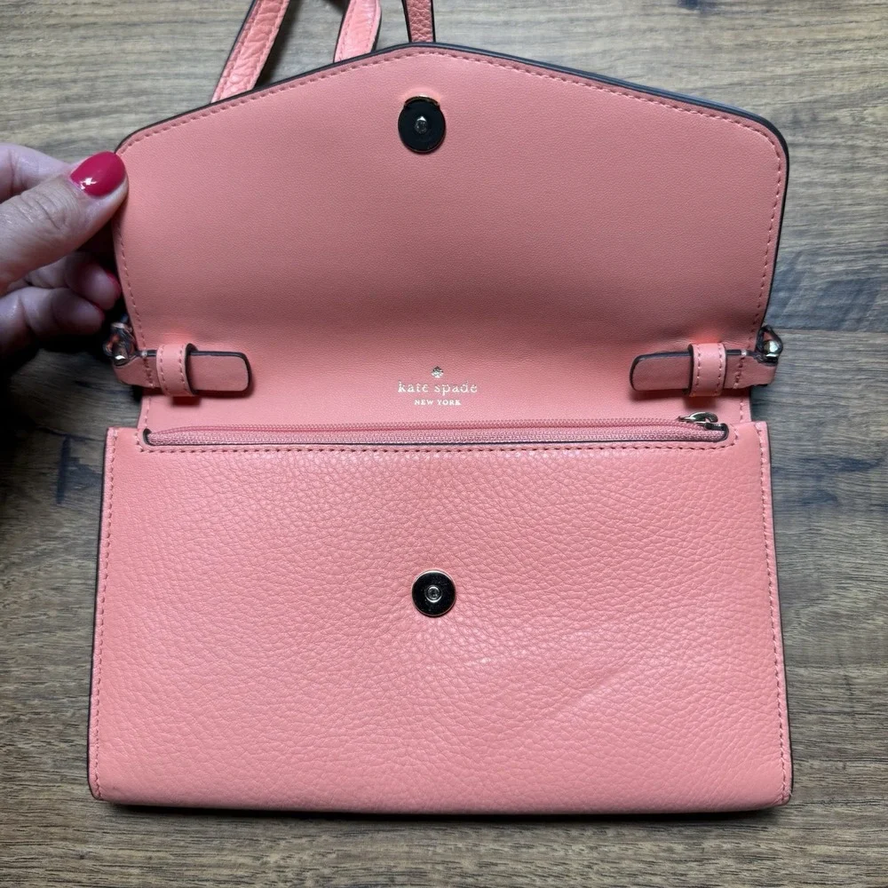 NWT $249 Kate Spade Marti Leather Flap Wallet Crossbody K6027 Peach‎ Orange
